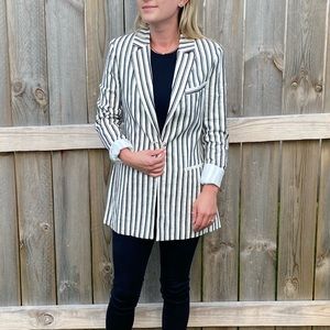 BCBG MaxAzria Linen Black and White Pinstriped Blazer